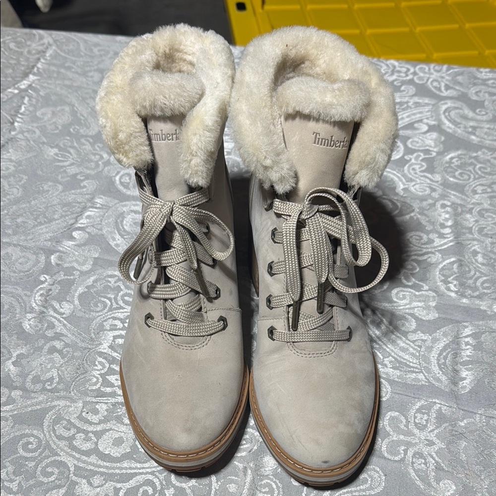 Timberland Gray Heeled Boots with Plush Lining